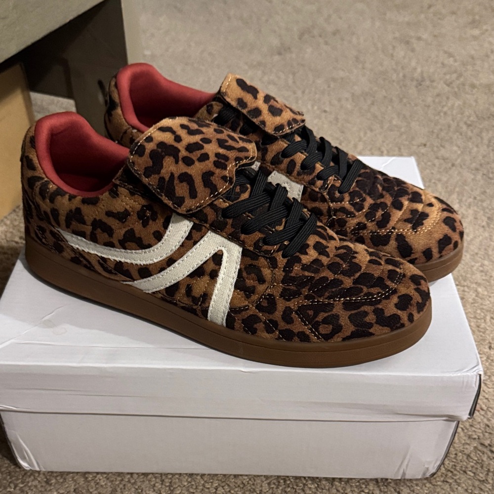 Leopard Print Sneakers with Red Accents